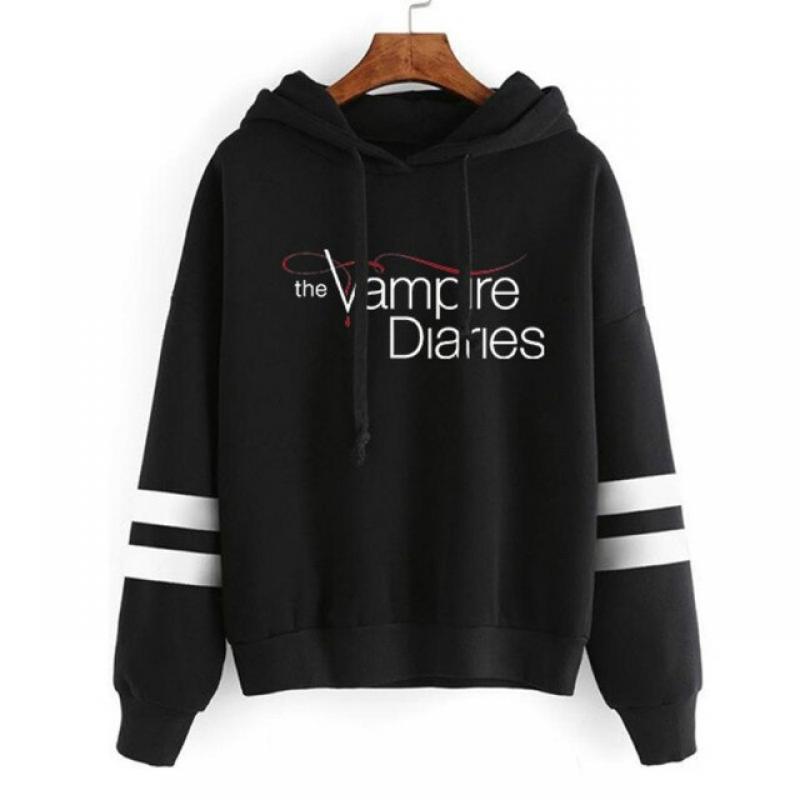 Fashion Women Hoodies Sportwear The Vampire Diaries Printed Hooded Sweatshirt Casual Long Sleeve Fleece Pullover Sweater Tops
