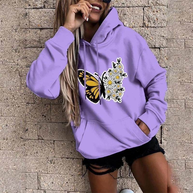 Women's Hoodie Harajuku Oversized Fall/Winter Sweatshirt Loose Hoodies Fashion Long Sleeve Pullover Butterfly Print Tops