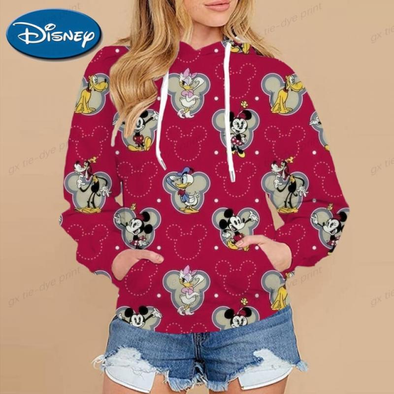Disney Hoodie Fashion Disney Minnie Mickey Mouse Cartoon Sweatshirt Pullover Cute Harajuku Unisex Women's Sweatshirt Pocket Top