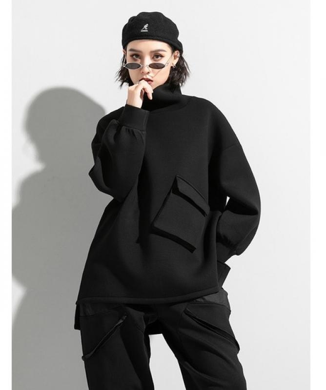 Small crowd design personality new large space cotton high collar jacket stitched pocket irregular tide coat