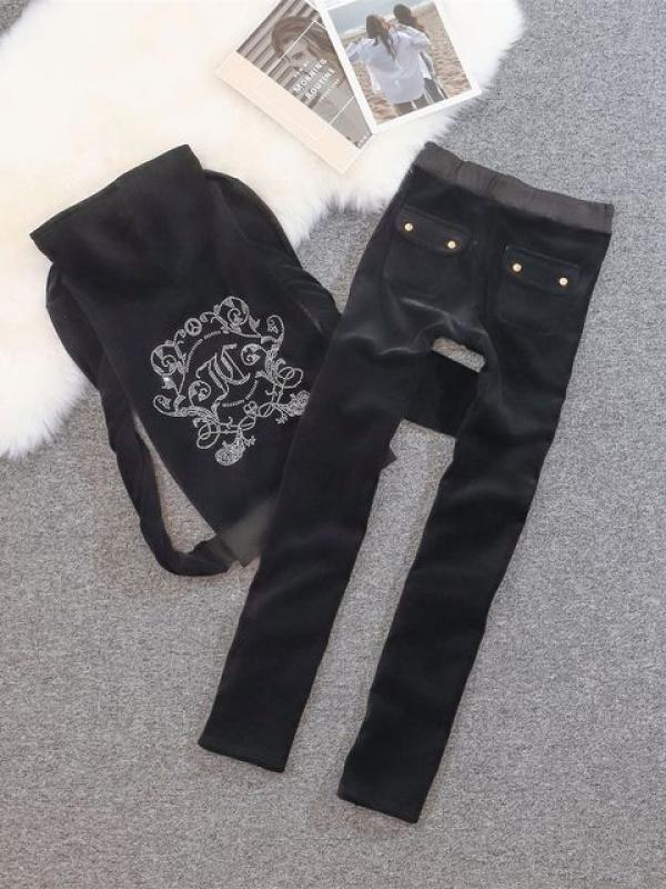 Juicy Coutoure Lane Stone 3D Three-dimensional Decoration Hooded Jacket Women Casual Trousers 2 Pieces Outdoor Jogging Sports