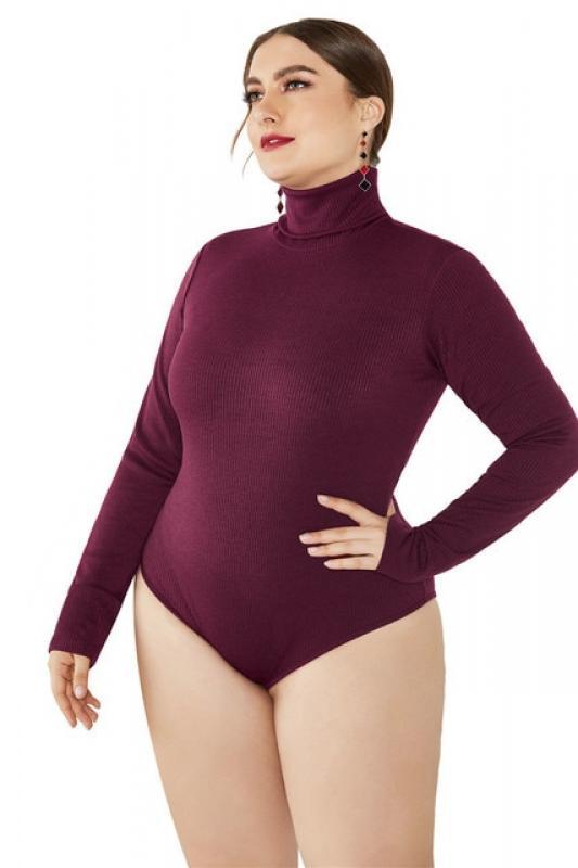 Plus Size Women Elegant Turtleneck Long Sleeve Knitted Bodysuits Autumn Winter New Solid Casual Bottoming Short Jumpsuits Female
