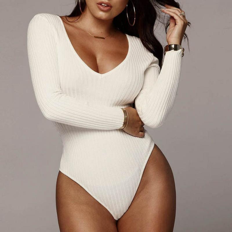 Fashion Autumn Solid Color Long Sleeve O-Neck Skinny Bodysuits for Women