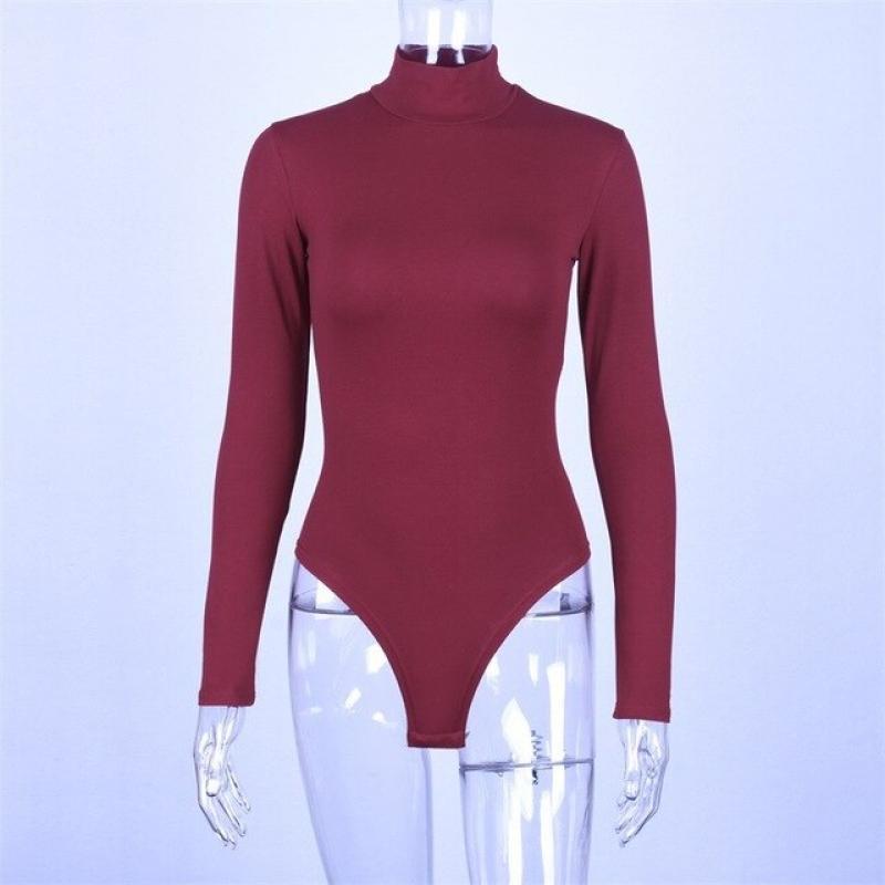 Cotton High Neck Long Sleeve Solid Bodysuit Women Fashion Party Christmas Bodycon Slim Sexy Body 2019 SPring Autumn