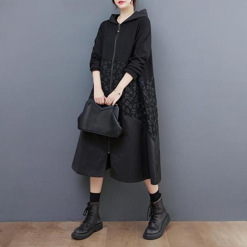 Women's Clothing 2023 Spring New Retro Stitching Hooded Fashion Temperament Windbreaker Loose Casual Long Sleeve Zipper Jacket