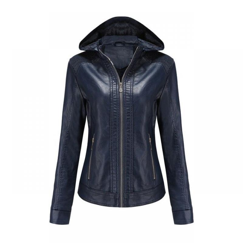 2021 new European and American autumn and winter women's clothes detachable hooded leather clothes women's Plush warm jacket