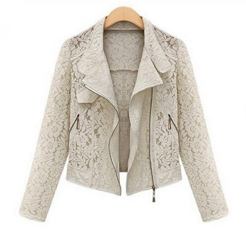 Lace Biker Jacket 2023 Autumn New Brand High Quality Full Lace Outwear Leisure Casual Short Jacket Metal Zipper Jacket FREE SHIP