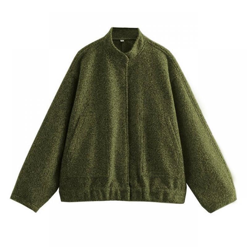 2023 Women Fashion Oversized Bomber Jackets Coat Pockets Vintage Stand Neck Long Sleeve Female Chic Outwears Sspring Autumn Coat