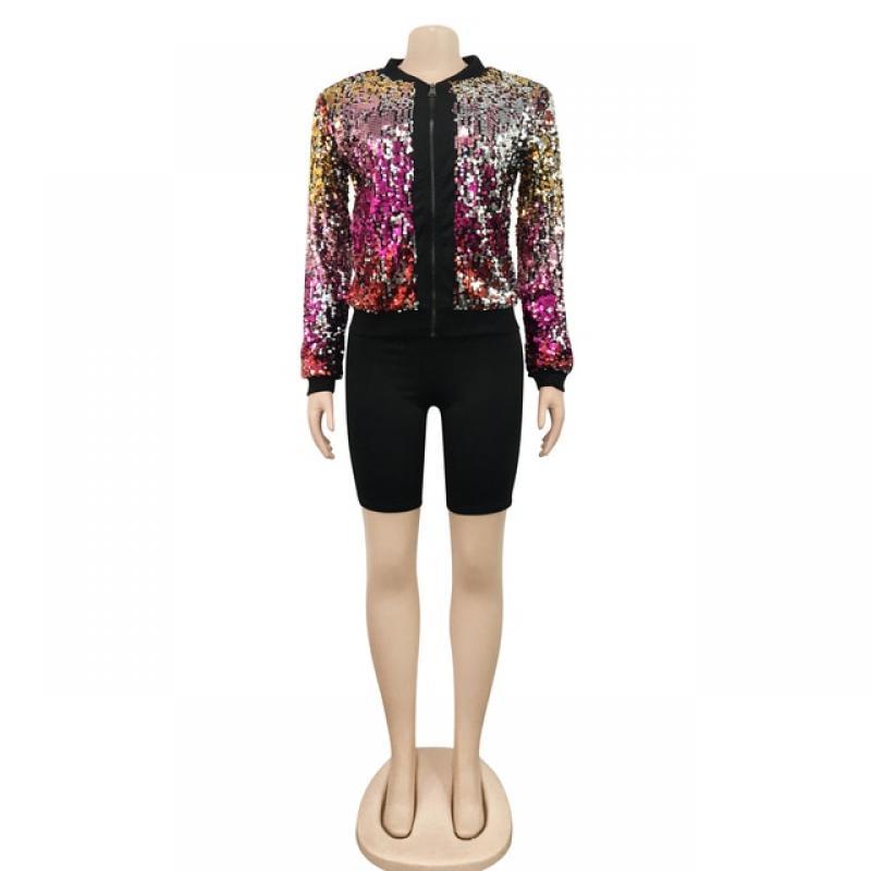 Cutubly Jacket Women Glitter Sequin Elegant Office Lady Shiny Long Sleeve Cardigan Zipper Streetwear Tops Casual Autumn Winter