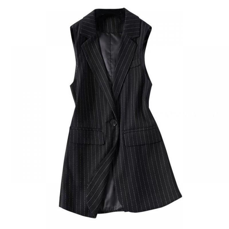 Fashion Stripe Sleeveless Suit Jakcket 2023 Spring Autumn Single Button Vest Ladies Elegant Slim Waist Korean Waistcoat Outwear