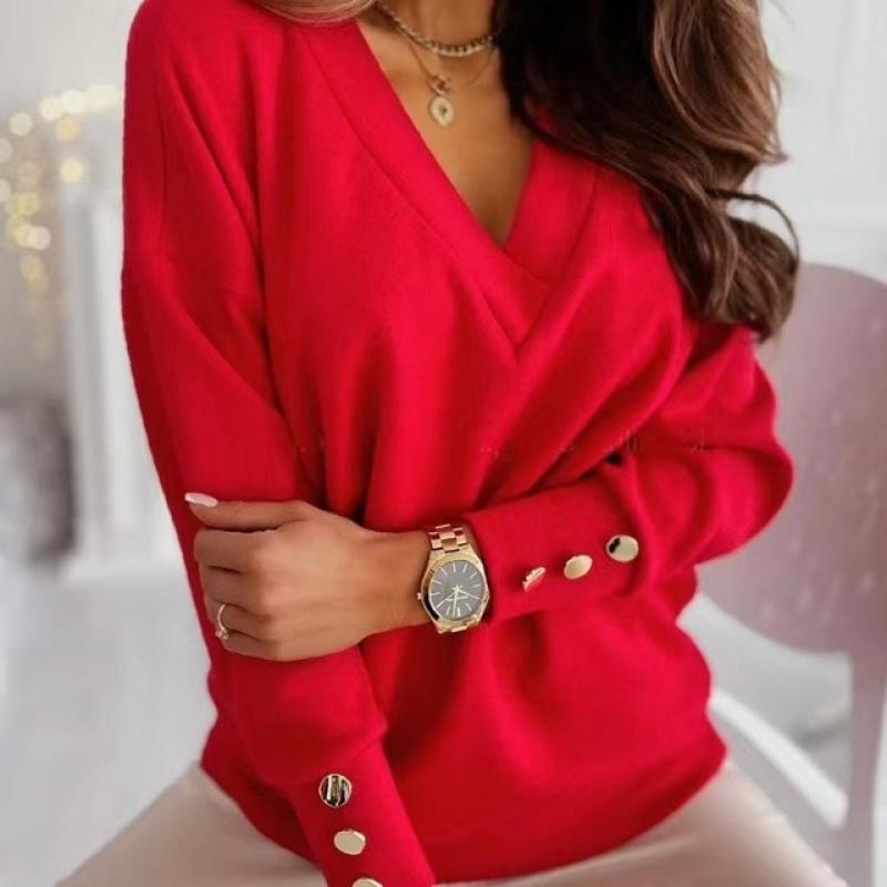 Hot Selling Women's Top Autumn And Winter Hot Style V-neck Sweater Long-Sleeved Top Women Knitted Shirt