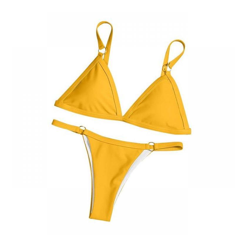 1SET Ladies Sexy Solid Color Sling Bikini Set Metal Buckle Decorated Brazilian Swimwear Beach Vacation Split Swimwear
