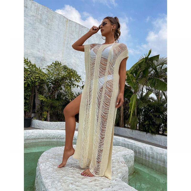 Women Black White Bikini Cover Up Summer Sexy Lace Kimono Boho Beach Long Maxi Dress Sheer Loose Kaftan Tunic Swimsuit
