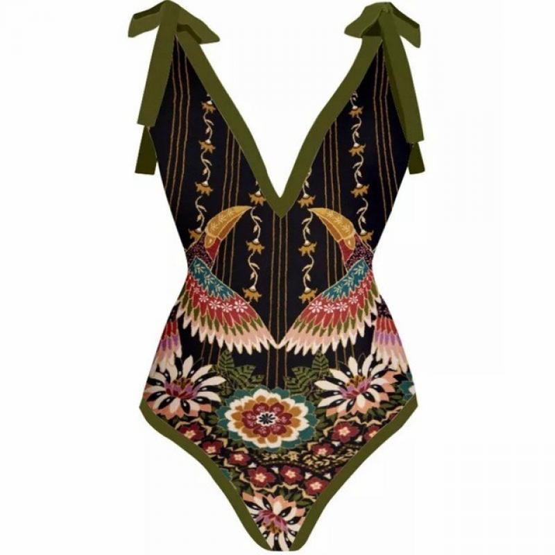 Bowknot One Piece Swimsuit Women Swimwear Skirt Cover Up Brazilian Bikini 2023 New Floral Print Beach Bathing Suit