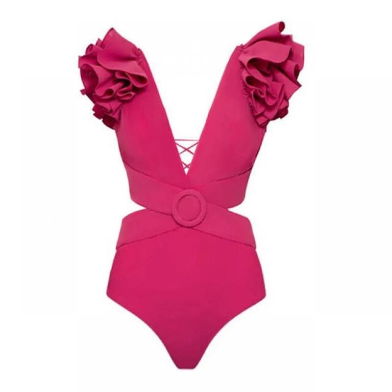 Female Retro Swimsuit Holiday Beachwear Red Swimwear Solid Designer Bathing Suit Summer Surf Wear