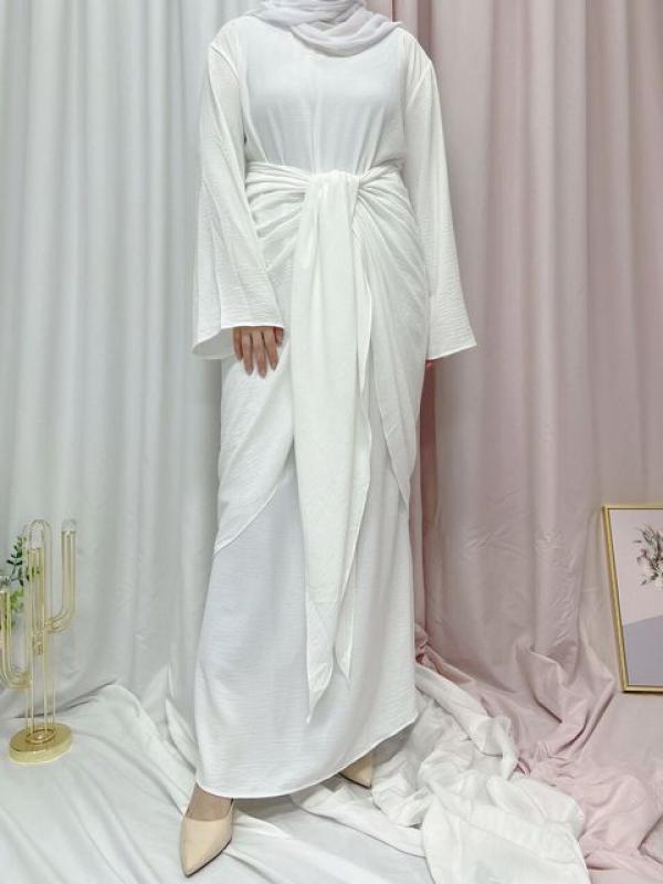 Ramadan Eid Fashion Puff Sleeve Muslim Abayas Soft Robe Musulmane Abaya Elegant Silky Muslim Arab Worship Service Clothing Wy824