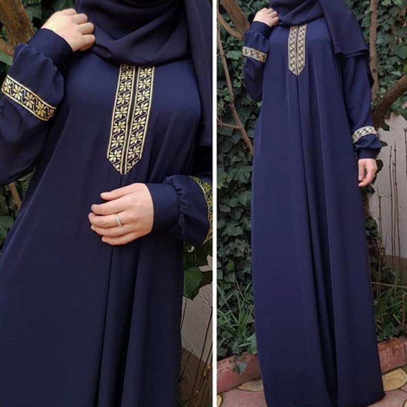 Islam Ramadan Abaya Ethnic Style Print Abayas for Women Solid Color Loose Casual Robe Femme Musulman for Middle East Arabia