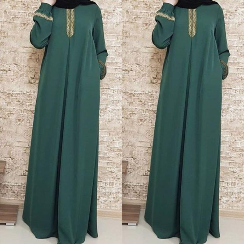 Muslim Abayat Ethnic Style Print Abayas for Women Solid Color Loose Casual Robe Femme Musulman for Middle East Arabia