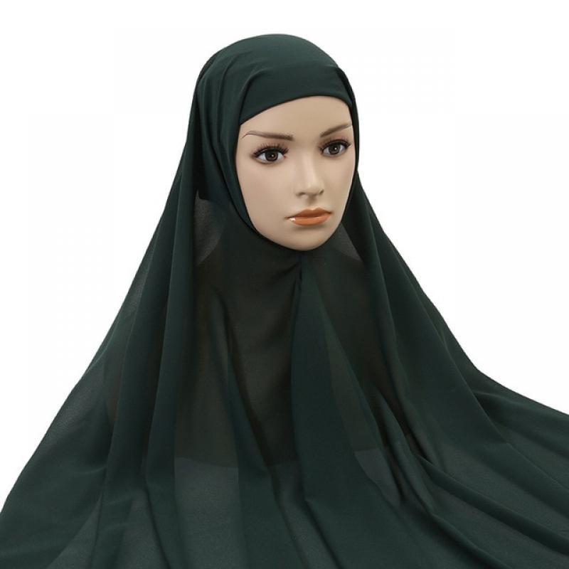 Muslim Women Chiffon Hijab With Cap Bonnet Instant Chiffon Hijab Pinles Shawl Head Scarf Under scarf Caps Cover Headwrap