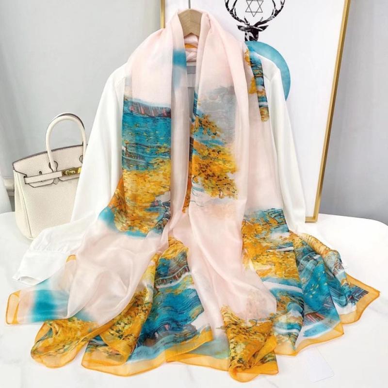 Silk Scarf Foulard Female Headbanda Luxury Hijab Women Soft Warm Pashmina Beach Scarves Echarpe Shawl Large Wrap Echarpe Bandana