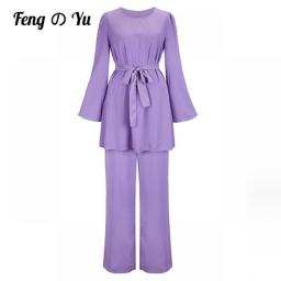 Tunic Women's Combination Muslim Trousers Set New Season Pearl Crepe Premium Fabric Elastic Waist Pants Turkey Seven Colors