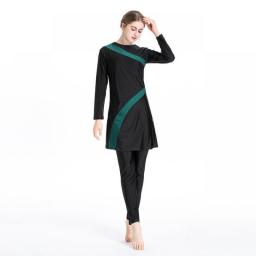 3 Pcs/Set Long Sleeve Muslim Swimsuit Colorblock Conservative Swimwear Women Muslim Tracksuit Burkini Maillot De Bain Musulmane