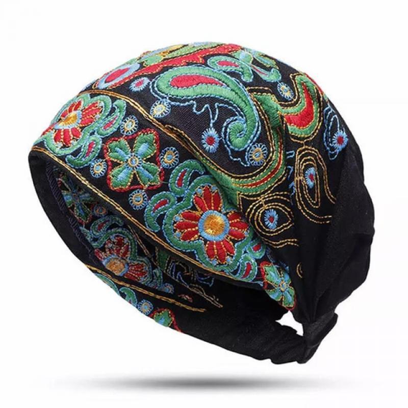 New Hair Caps Mexican Style Ethnic Vintage Embroidery Flowers Travel Bandanas Red Print Hat Winter Leisure Boho Hats for Women