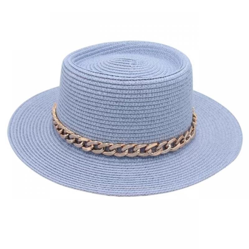 new Men and women STRAW HAT bump top sun hat women  chain acrylic accessories sun hat outdoor straw hat sunscreen beach hat