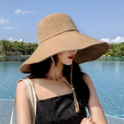 Japan Korea 15cm  Wide  Brim Sun Hat Women's Spring Summer Foldable Travel Bucket  Hat Casual Cotton  Fisherman Hat Panama