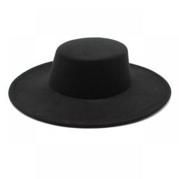 French Women's Hat Big Wide Brim 10CM Fedora Hat Winter Wool Derby Wedding Jazz Hats Flat Top Felt Hat