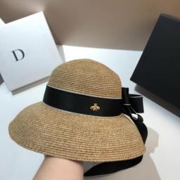 Summer Celebrity Hepburn Style Bow Streamer Lampshade Straw Hat Outdoor Star Foreign Shade Big Eaves Sun Hat Woman