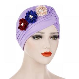 Women India Hat Women Muslim Islamic Elastic Turban Head Scarf Flower Beanie Hat Headwear Fashion Ruffle Turban Chemo Cap Pleate