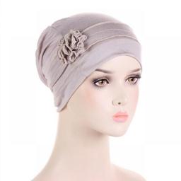 New Women Flower Turban Cap Muslim Fashion Headscarf Hat Islamic Polyester Prayer Hats Wrap Hijab Caps Female Headdress
