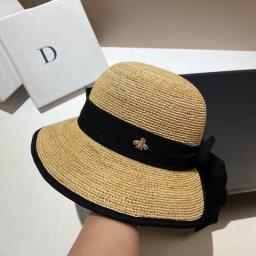 Natural Raffia Crochet Sun Hat Summer European American Little Bee Bow Straw Hat Shade Foldable Sun Protection Hat Woman