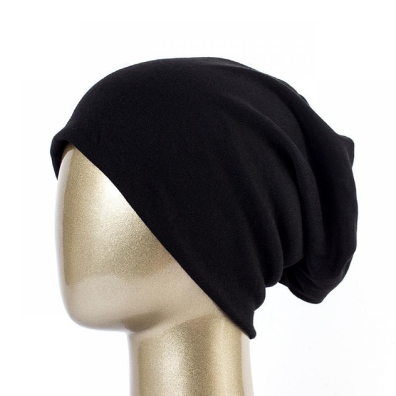 Geebro Women's Plain Beanie Hat Spring Cotton Slouchy Beanie for Women Knitted Bone Hat Ladies Black Skullies Cap JS293A