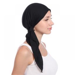 New Elastic Cotton Solid Color Wrap Head Scarf Hats Muslim Turban Bonnet For Women Inner Hijab Hat Fashion Female Turbantes Caps
