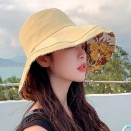 2023 Spring Summer Print Reversible Sun Beach Hat Woman Girl Outdoor Travel Vacation Fisherman Cap Wide Brim 12.5cm Visor Hat