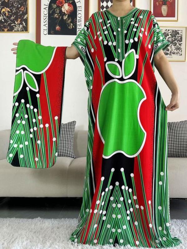 2022 Latest African Dresses for Women Short Sleeve Printing Summer Dashiki Elegant Ladies Loose Gown Muslim Kaftan  Long Robes