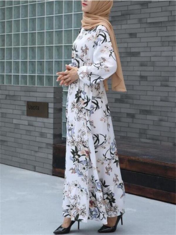 Floral Print Muslim Dress Women Abayat Big Swing Long Dresses Robe Femme Musulmane Muslim Hijab Abaya Ramadan Islamic Clothing