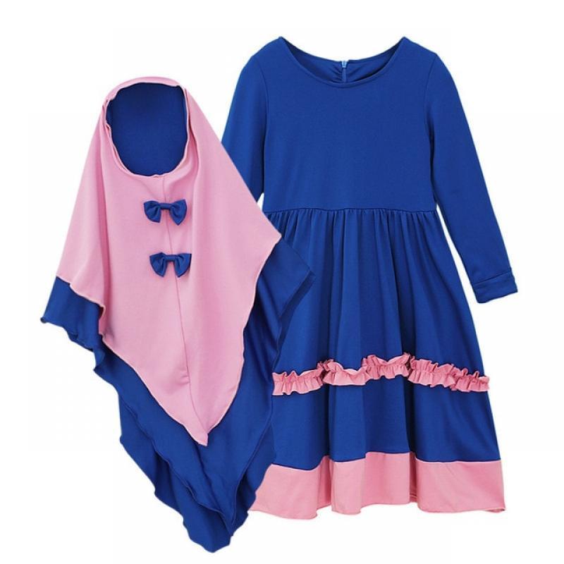 Girl Dubai Abaya Dress Kids Islam Muslim Islamic Clothing Turban Hat Scarf Children Moroccan Kaftan Robe Carnival Party Costumes