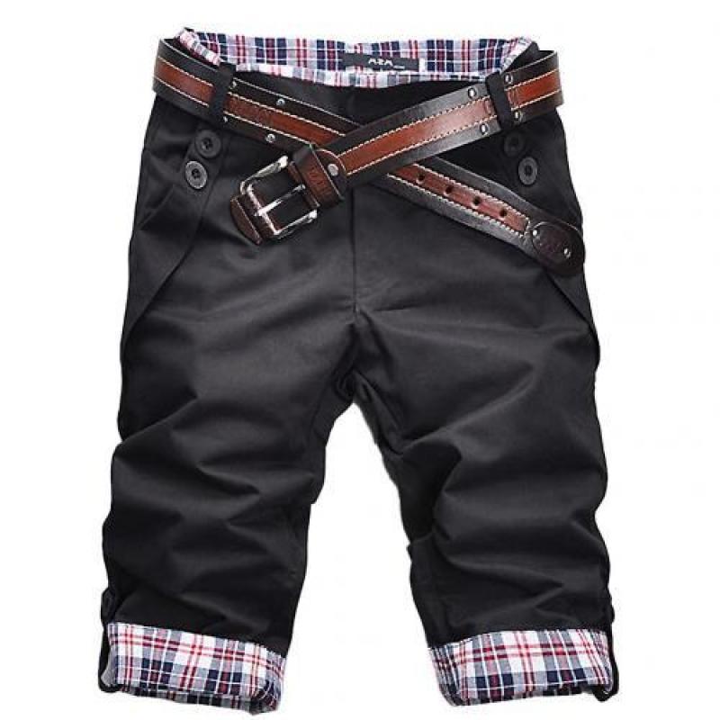 Men Casual Summer Plaid Patchwork Pockets Buttons Fifth Pants Loose Beach Shorts Men's Casual Shorts Summer Mens Pants