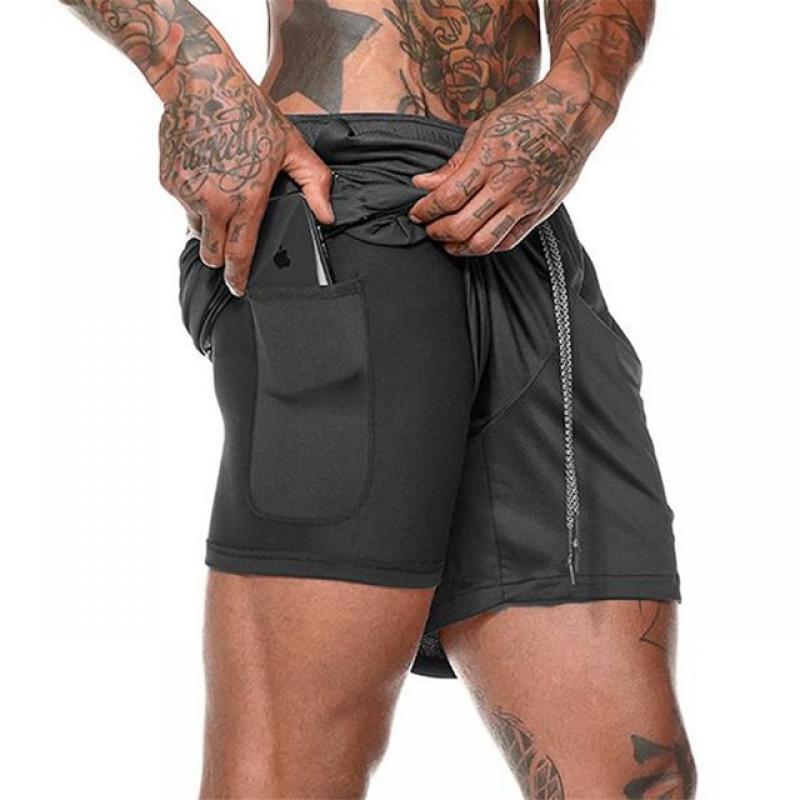 Men's 2 in 1 Running Shorts Jogging Gym Fitness Training Quick Dry Beach Shorts Men's Summer New Fashion Sports Workout Pants