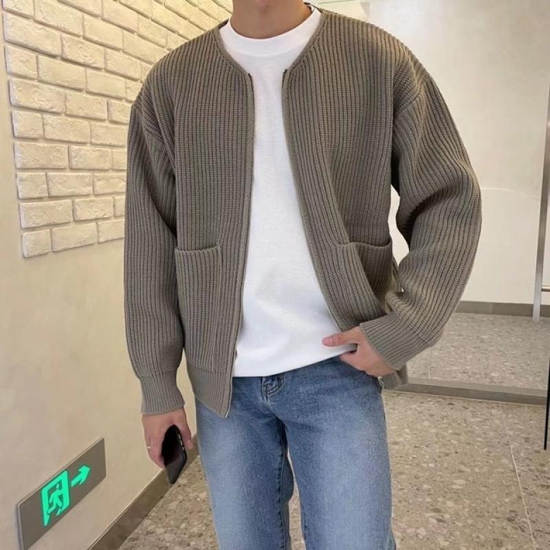 New Autumn Winter Men Coat Long Sleeves Solid Zipper Closure Pockets Thick Keep Warm Cardigan Loose Zip Up Sweater Coat Male