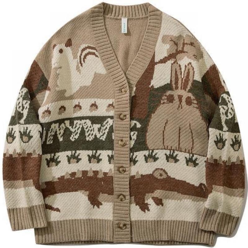 New Harajuku Vintage Cardigan Oversized Sweater Knitted Sweater Pullover Hip Hop Streetwear Loose Knitwear Tops