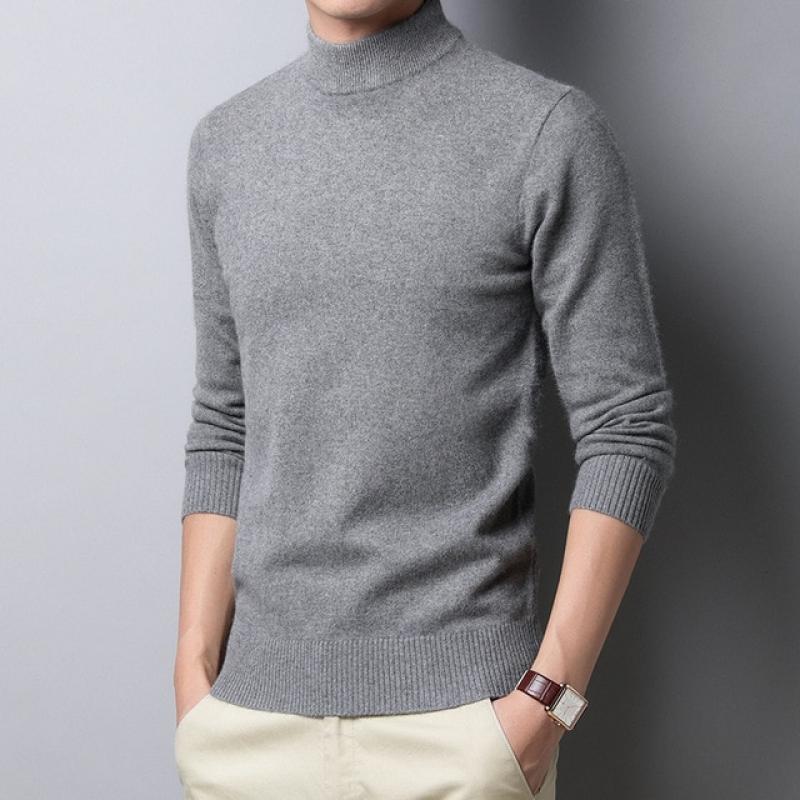 2022 Sweater Warm Men's Half Turtleneck Solid Color Pullover Fashion Thickening  Middle-aged  Long-sleeved Top pullover