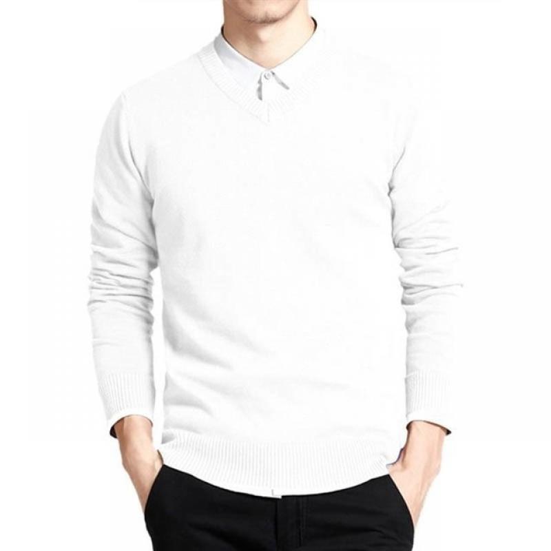 Cotton Sweater Men Long Sleeve Pullovers Outwear Man V Neck Male Sweaters Fashion Brand Loose Fit Knitting Clothing Korean Style