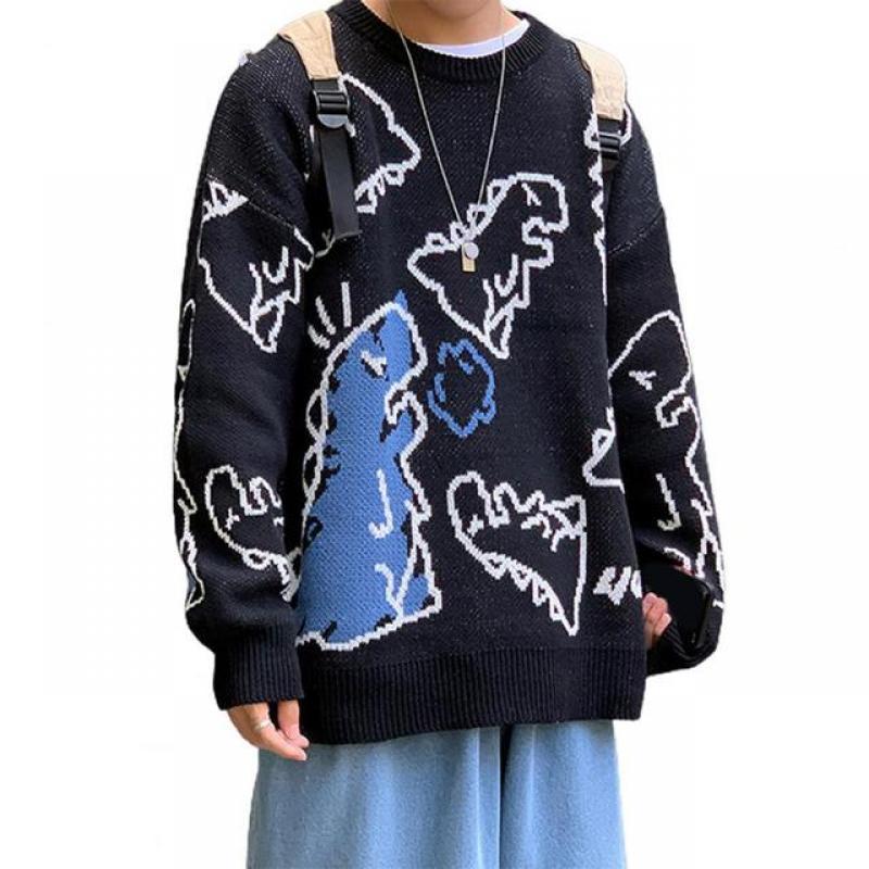 Anti-pilling  Cute Dinosaur Pattern Men Sweater Knitting Men Sweater Long Sleeves   for Home