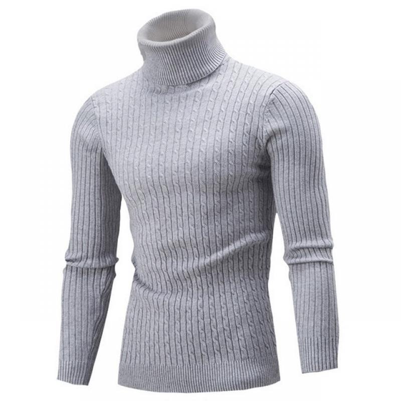 Autumn and Winter New Men's Turtleneck Sweater Solid Color Casual Knitted Sweater Warm Men's Pullover