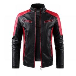 Autumn And Winter Leisure Motorcycle Stitching Pu Leather Jacket Men's Fashion Stand-up Collar Retro Warm PU Leather Jacket