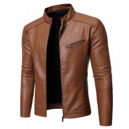 2022 Men Autumn Winter PU Jacket Leather Jacket Slim Fit Stand Collar Male Anti-wind Motorcycle Lapel Diagonal Zipper Jacket Men
